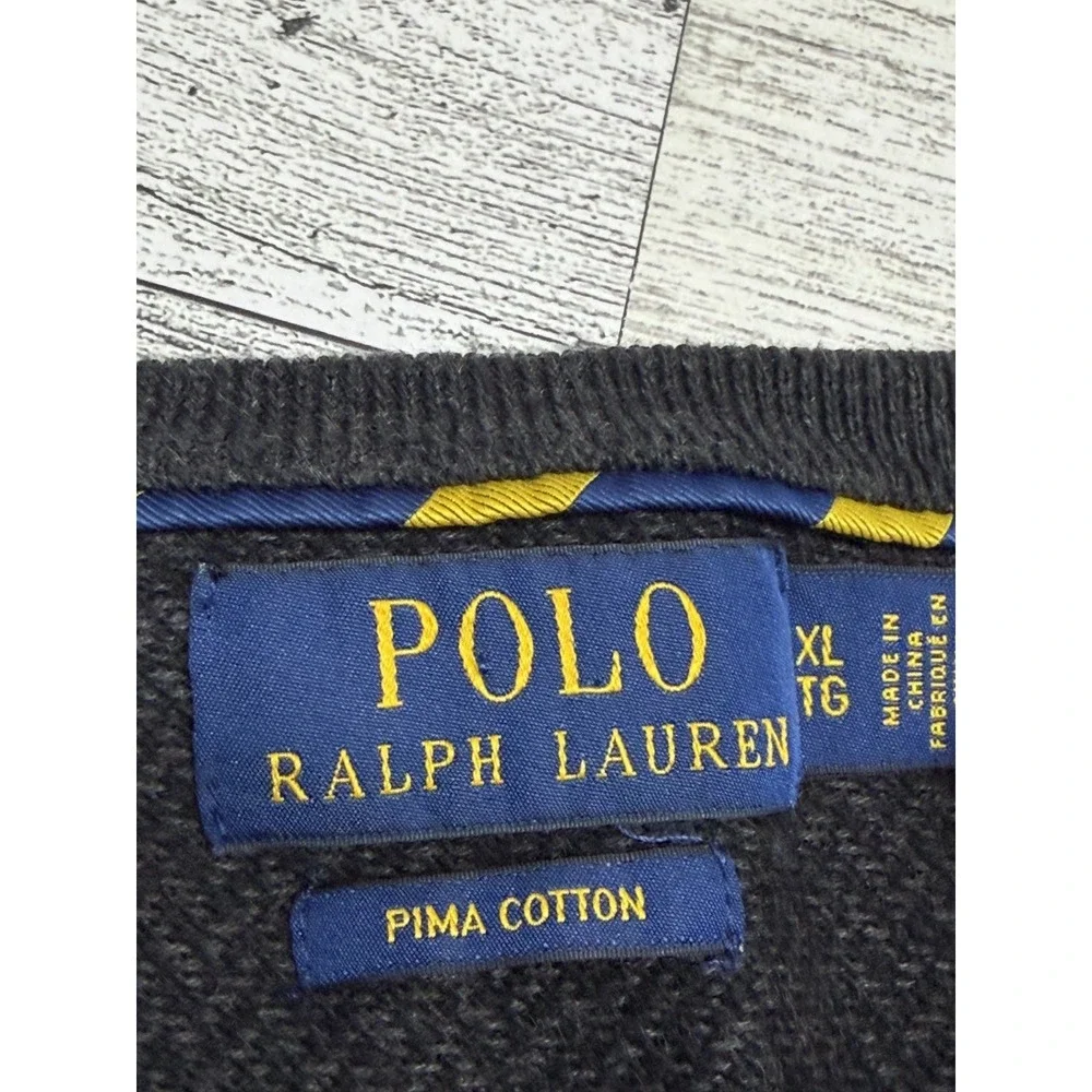Polo Ralph Lauren V-Neck Herringbone Black Gray Sweater Pullover Size XL‎ XLARGE